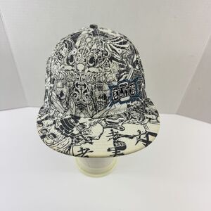 MMA Elite Hat Cap Black White Fitted Mens Small Medium Allover Print